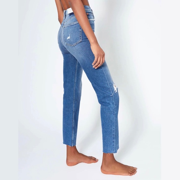 RE/DONE 70s Ultra High Rise Stove Pipe Jeans, Size 29, in Vintage Indigo Destroy - Picture 3 of 16